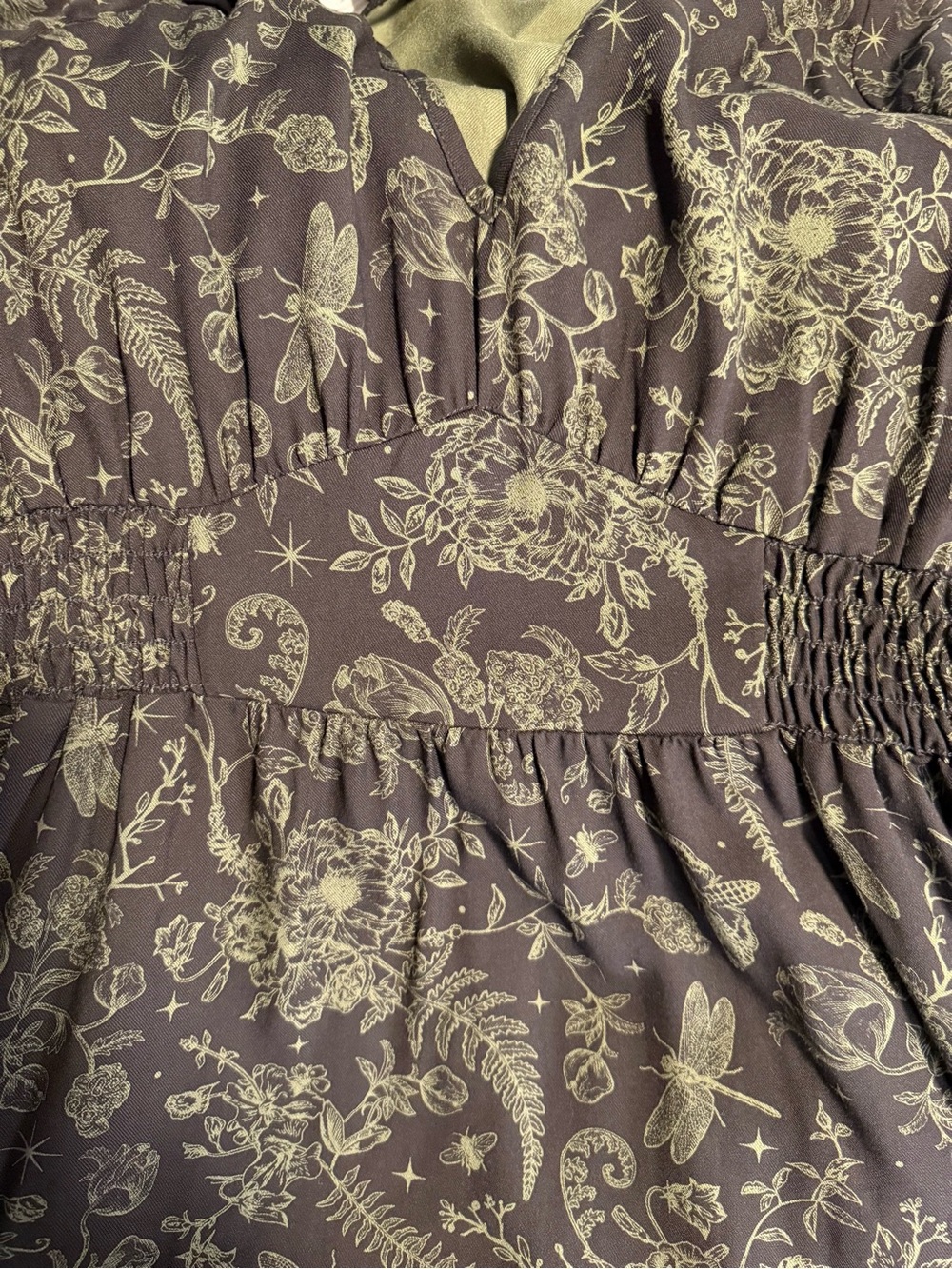 NWT Midnight Hour Women’s L Goth witchy botanical print V-neck Midi Dress - Picture 5 of 12